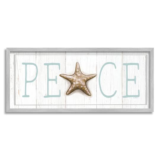 Stupell Industries Peace Seasonal Starfish Sign Framed Giclee Art